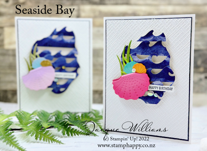 Stampin up by the bay seaside bay floating strip technique variation seashells beach card new zealand