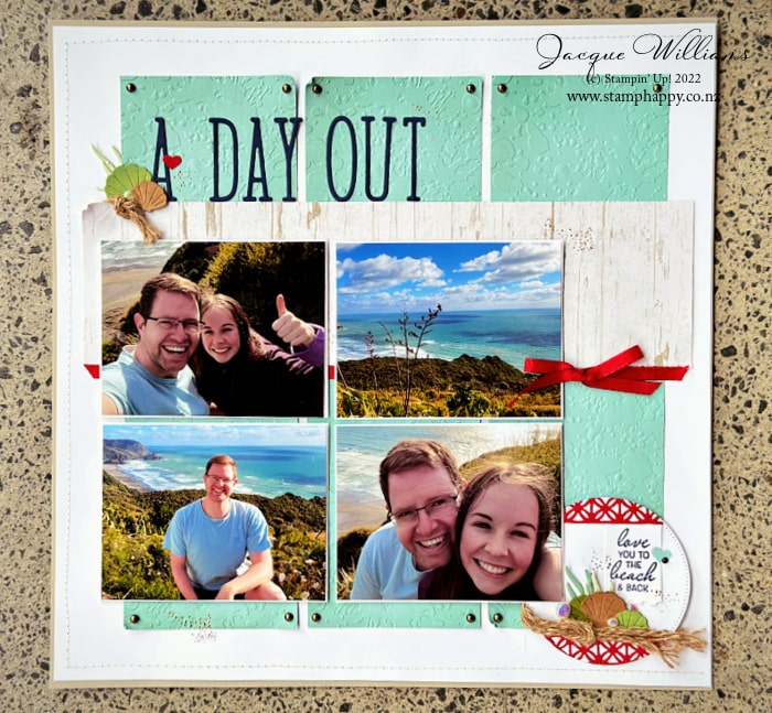 Stampin up seaside bay by the bay double page scrapbooking layout scrapbook splatter  seashells min