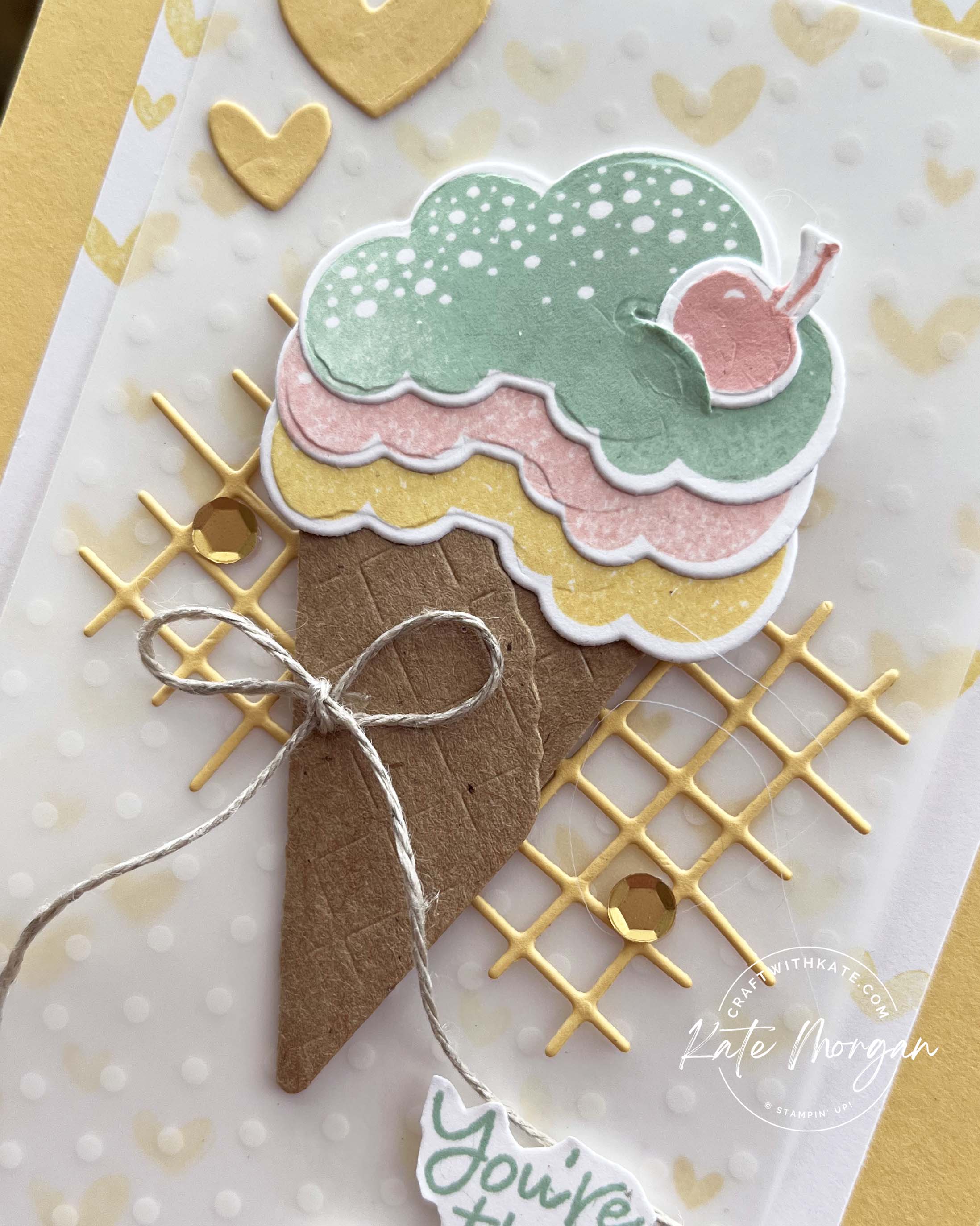 Share a milkshake waffle cone by kate morgan stampin up australia 2023 so saffron close up