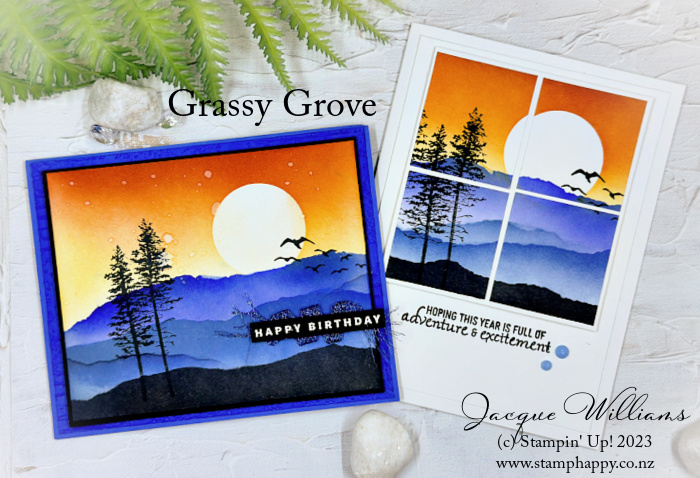 Stampin up grassy grove masking landscape technique sunset
