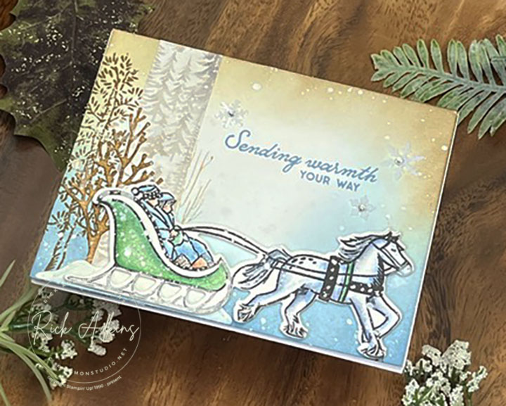 One horse sleigh sending warmth christmas card by rick adkins2