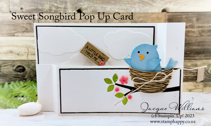 Stampin up sweet songbird pop up card video easy balmy blue