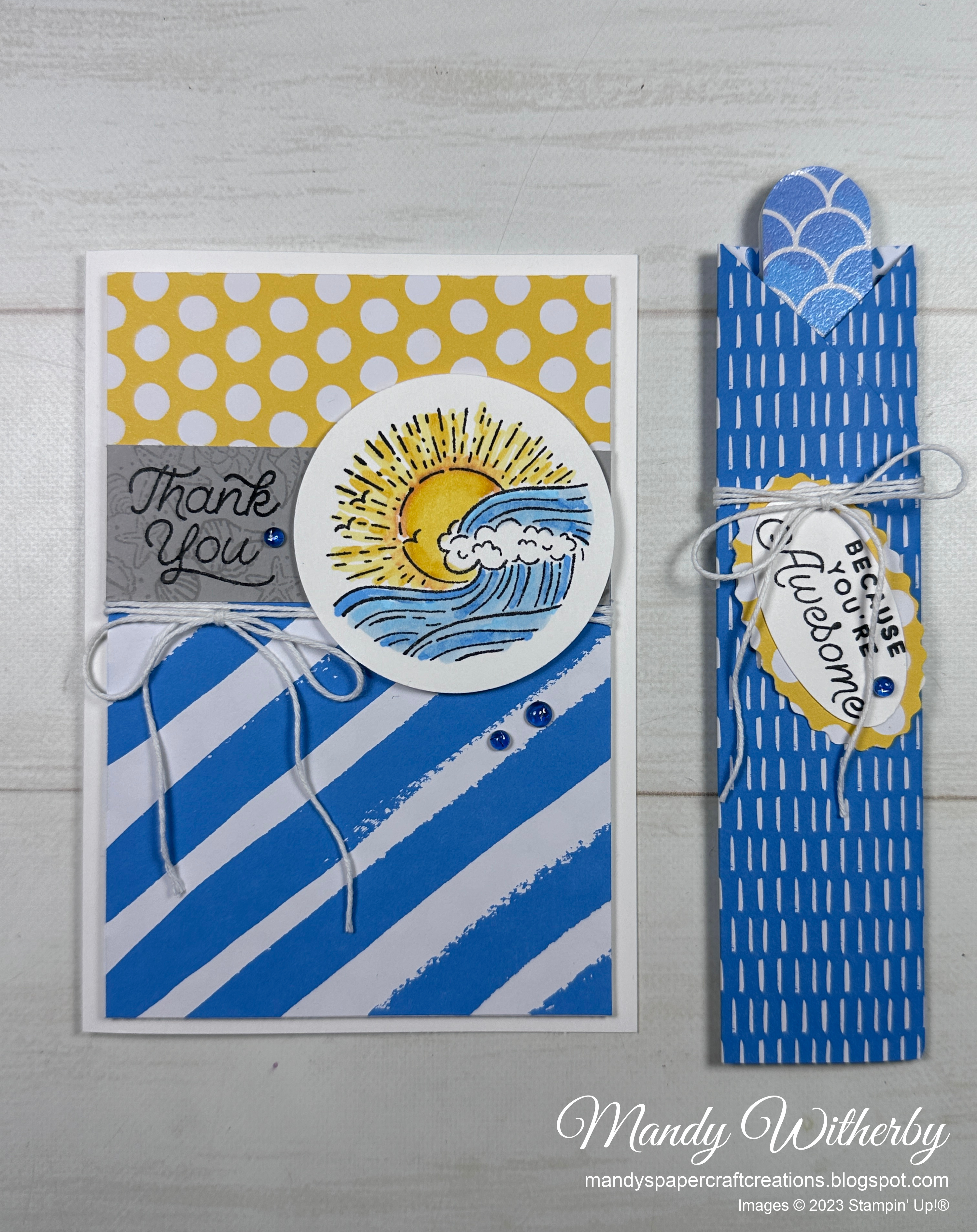 Ocean sunset thank you card and nail file pouch