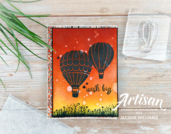 Stampin up lighter than air blended background sunset silhouette reel hot air balloon masculine